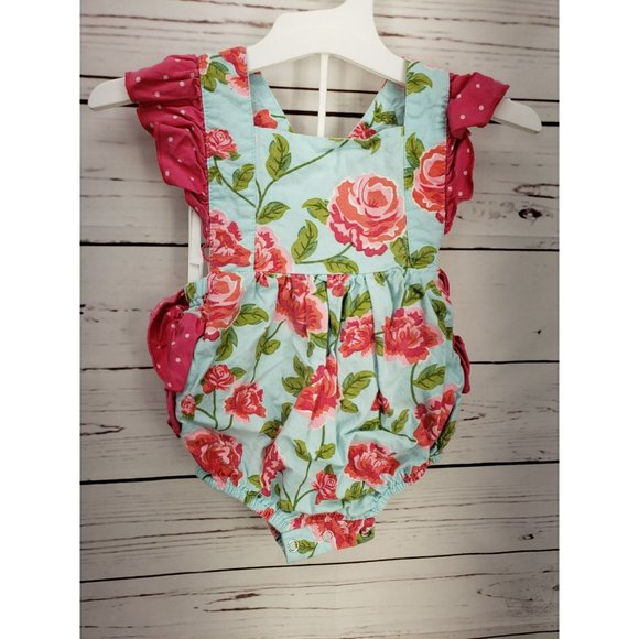 Serendipity Clothing Co. Bubble Romper Bow Pink Flowers Ruffles Polka Dots 12 Mt - Picture 11 of 11